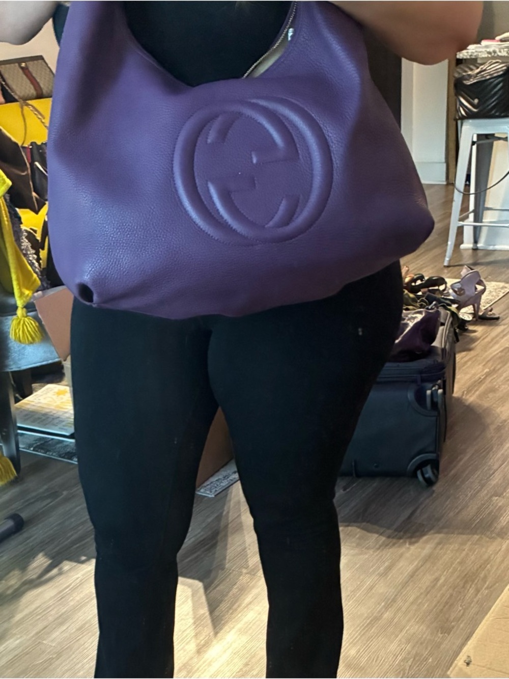 Authentic Gucci Purple Pebbled Leather Hobo with Interlocking GG